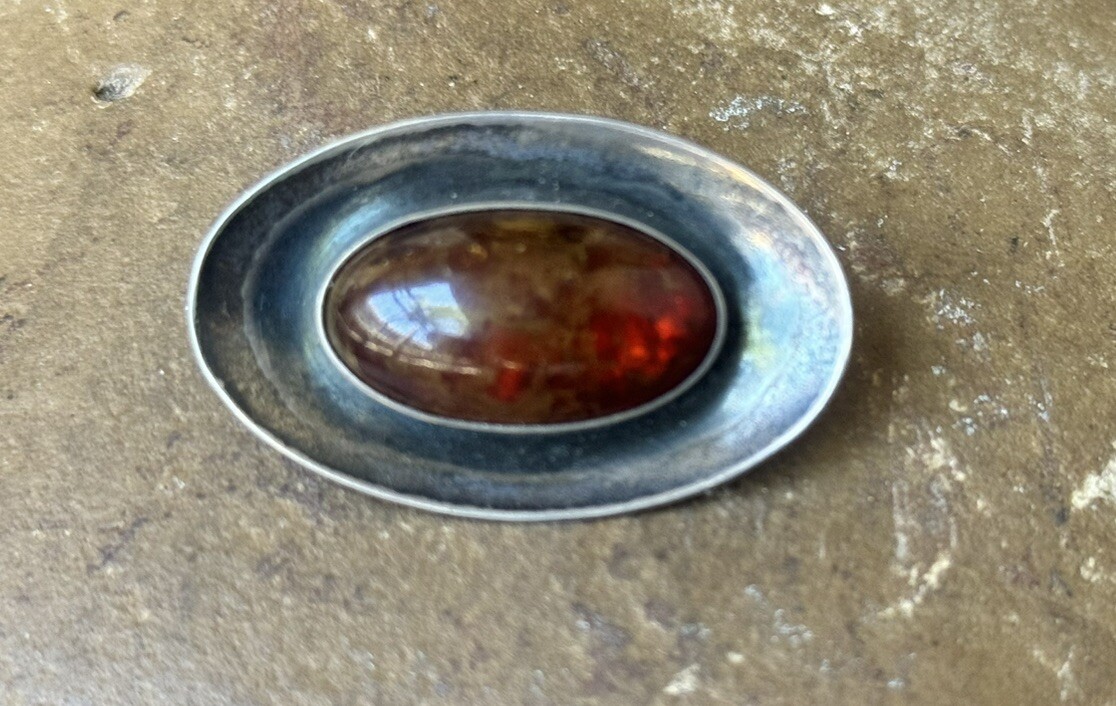 VINTAGE MODERNIST N E FROM NIELS ERIK DENMARK STERLING SILVER AMBER BROOCH #5