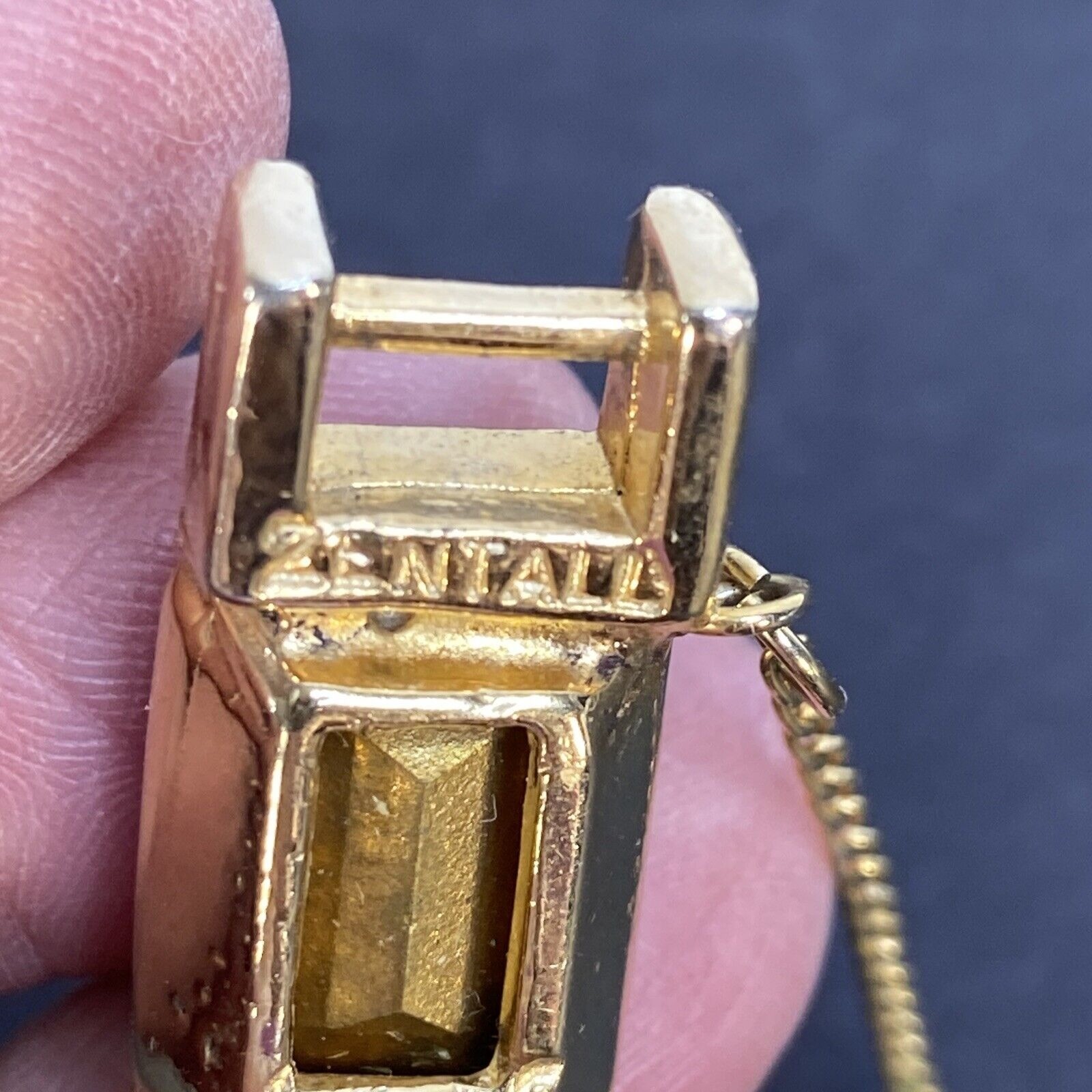 Robert Zentall Bracelet Large Blue Stone GoldTone Fold Over Clasp Safety 1950s