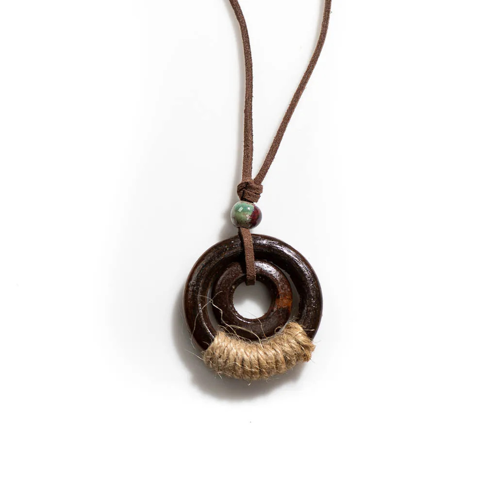 Bohemian Vintage Wooden Hemp Rope Vintage Handmade Necklace Ceramic Beads…