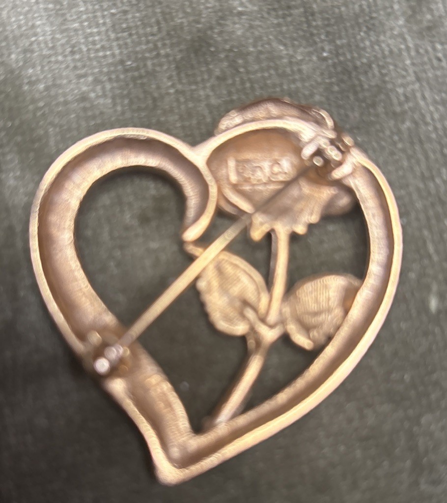 Vtg GoldTone RDC Princess Diana Memorial Heart Rose Brooch Pin Love Legacy V