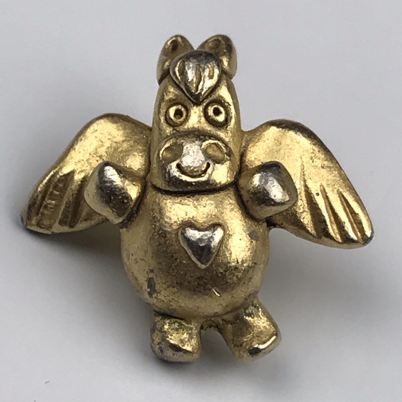 Angel Cow Pin Brooch Gold Tone Vintage Winged Heart Collectible Fantasy Charm