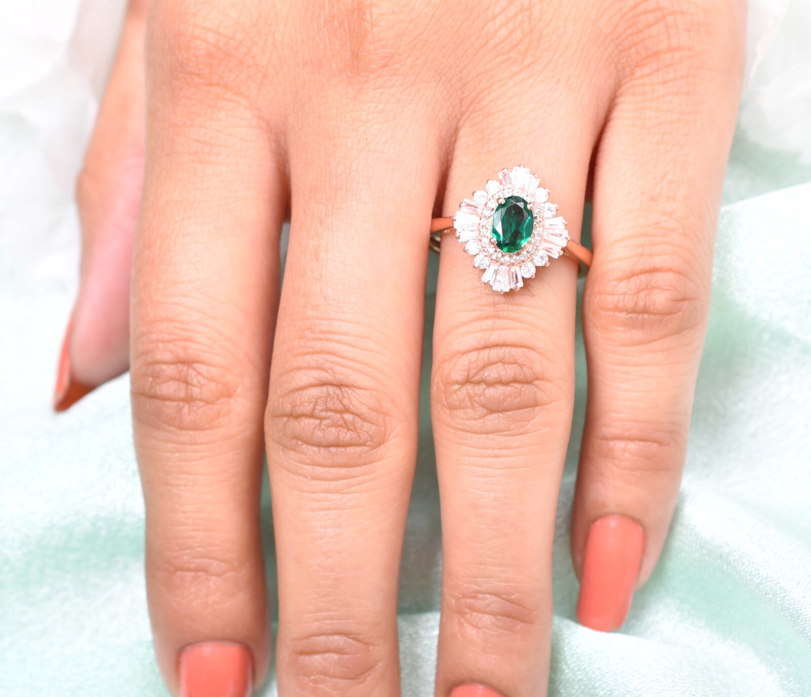 Vintage Emerald Engagement Ring Bridal Wedding Ring May Birthstone Ring Jewelry