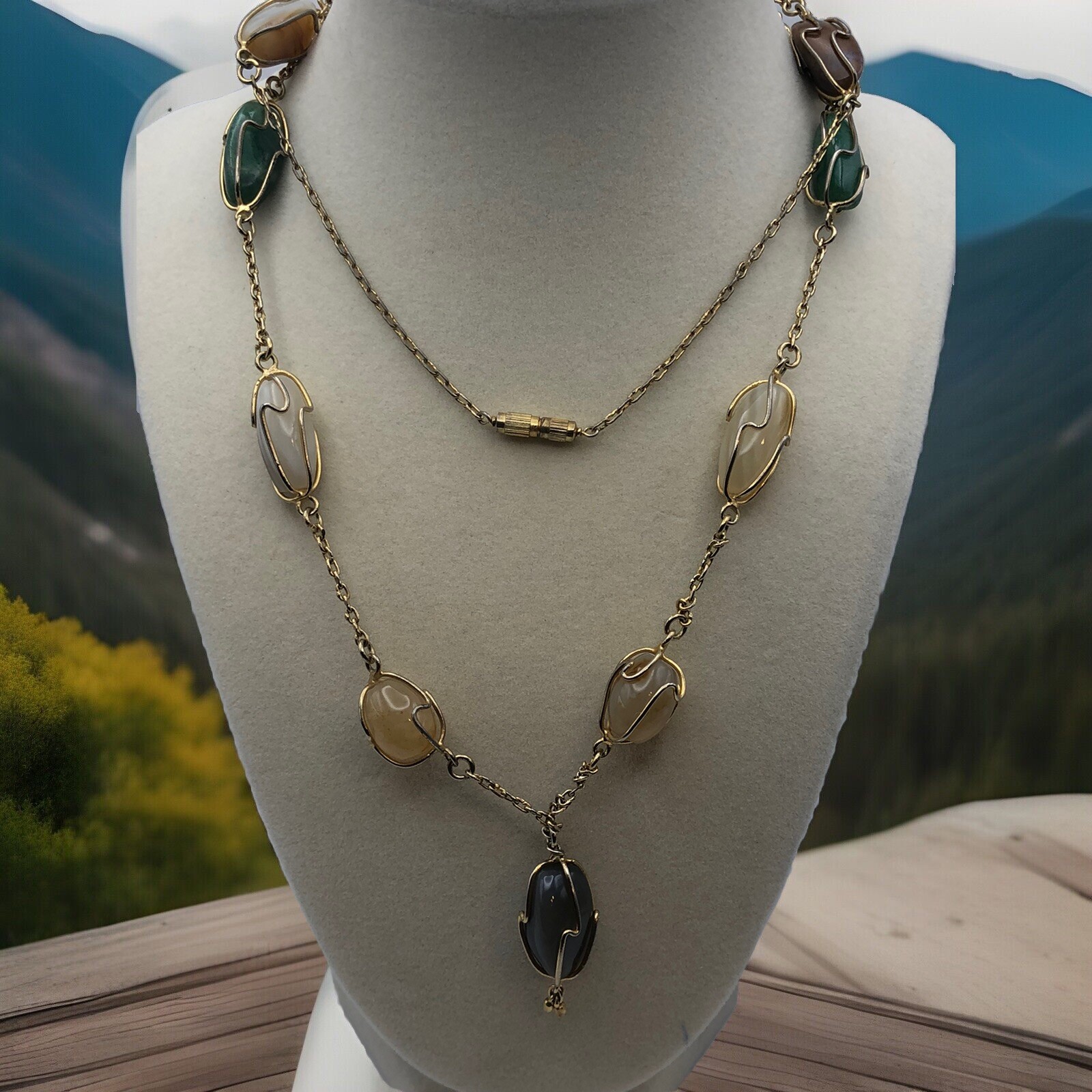 Artisan Wire-Wrapped Gemstone Necklace – 17” Earth Tones