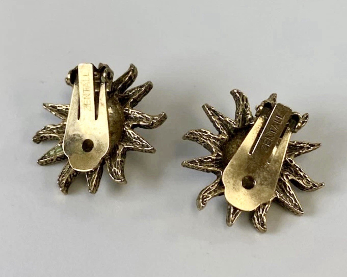 “Signed Zental Vintage Sun Face Earrings Gold-Tone Celestial Costume Jewelry”