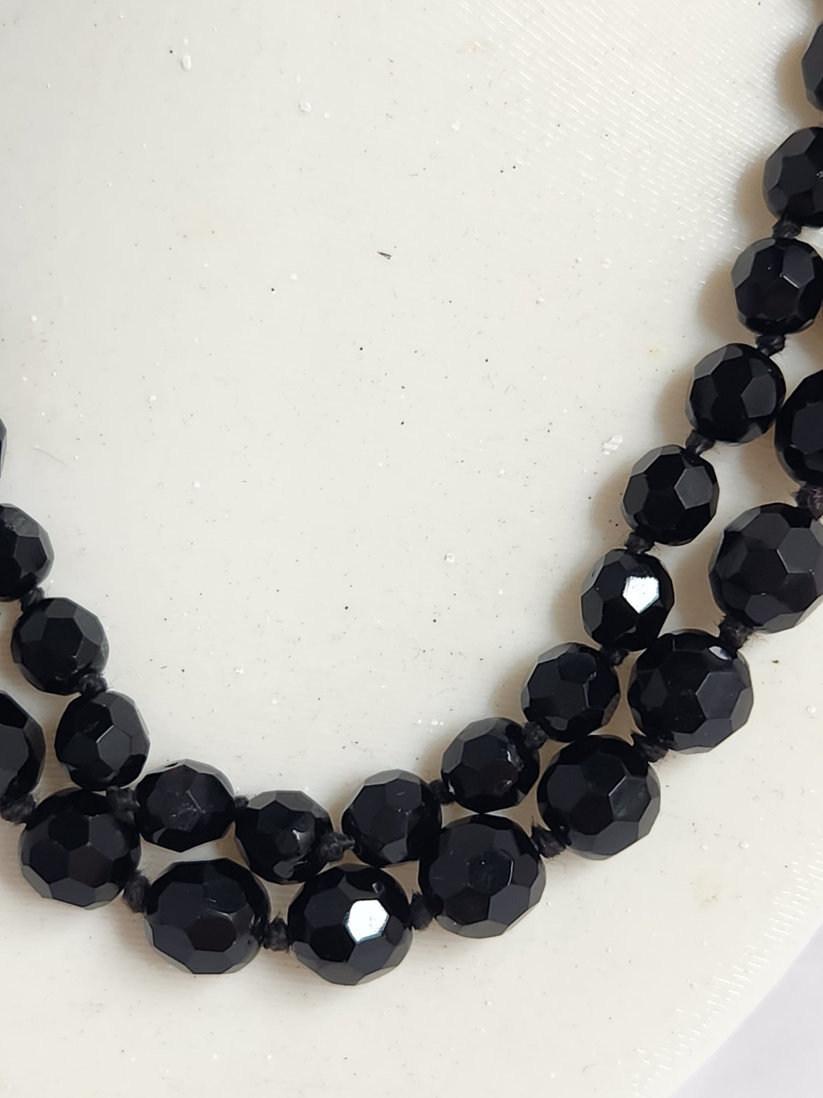 Vintage Double Strand Jet Black Made In Austria Faceted Crystal Beaded Necklace