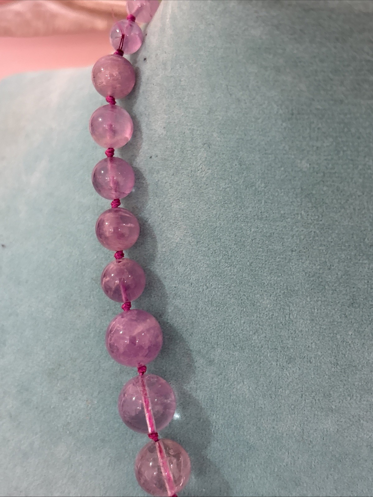 Vintage Chinese Export Sterling Silver Clasp Hand Knotted Amethyst Necklace 20″