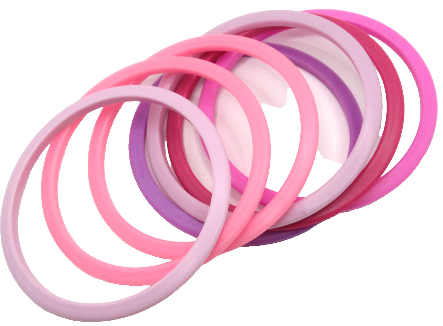 Lot of Seven Thin Plastic Bangle Bracelets Pinks Purples Plums Shades Vintage