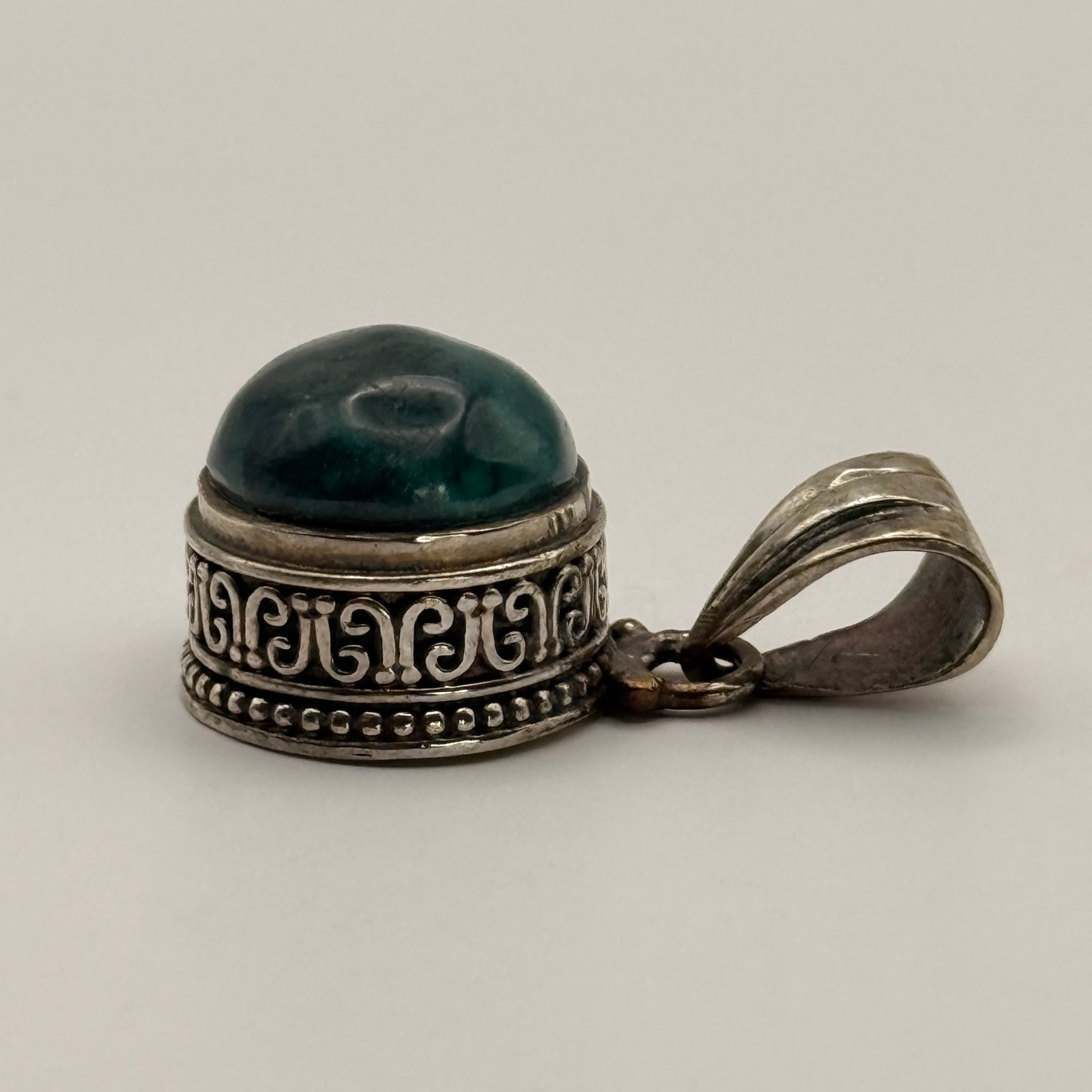 Ancient Victorian Pendant Silver Necklace Rare Amulet With Natural Stone
