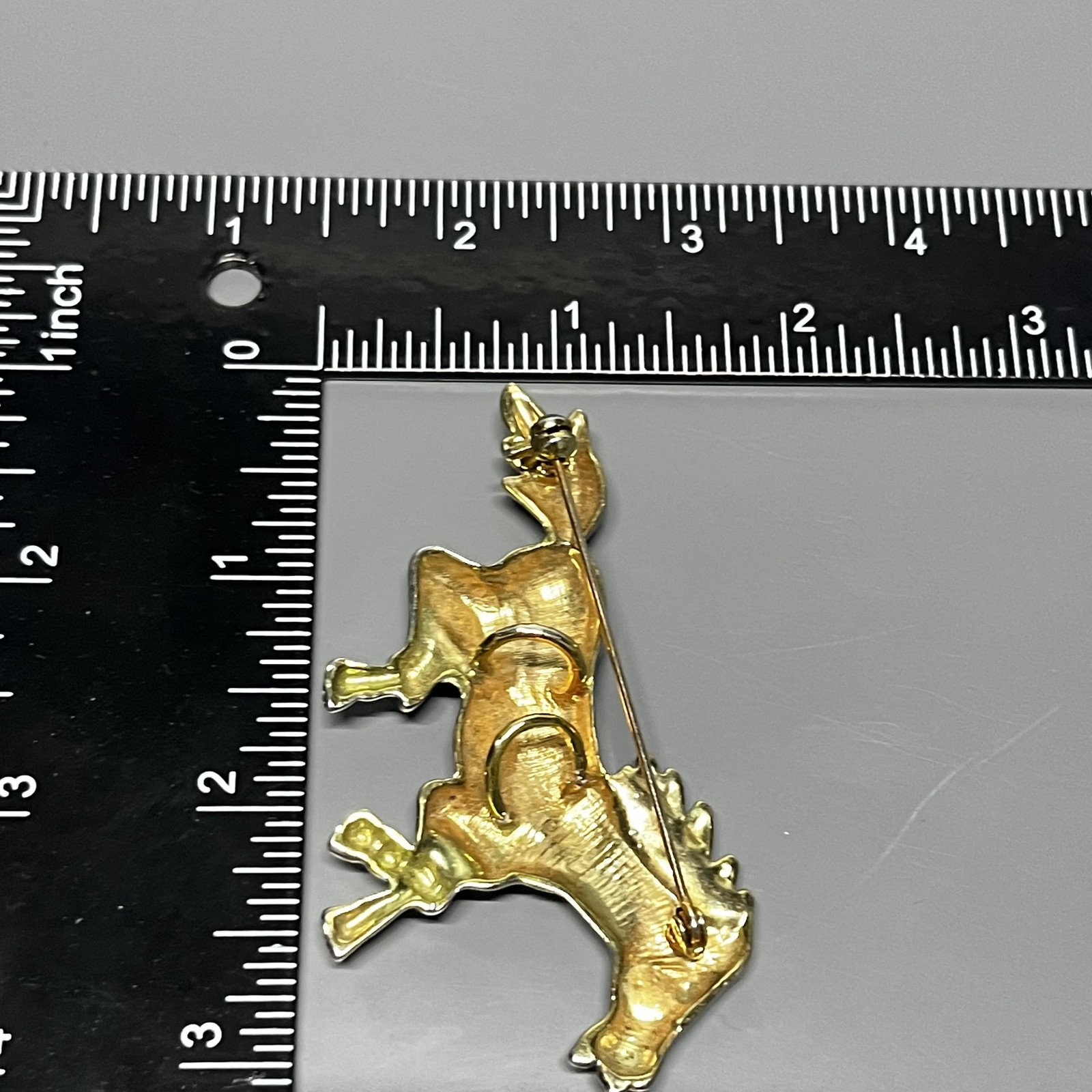 Vintage Running Horse Brooch Pin Silver Tone Gold Mane Tail Animal Jewelry 3.5″