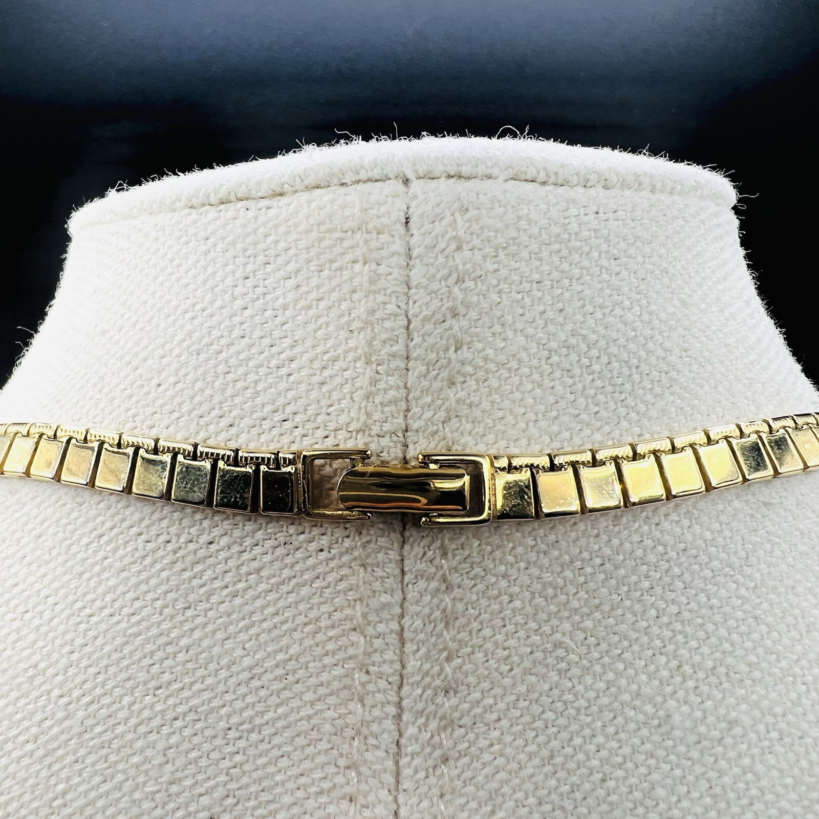 Monet Gold Tone Articulated Tile Link Necklace 27” Signed Vintage Statement Bold