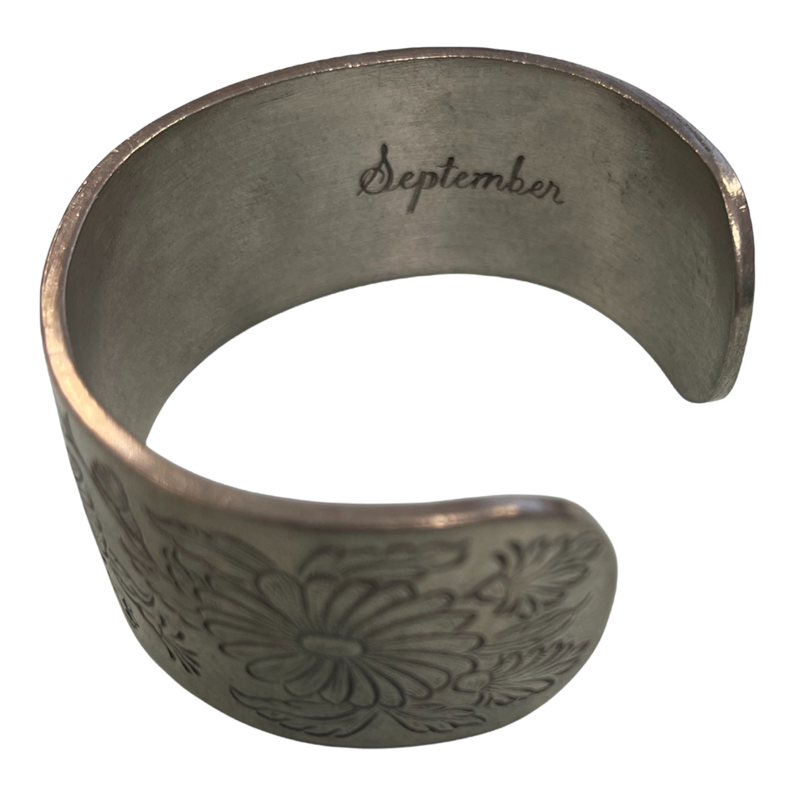 Vintage Salisbury Pewter Cuff Bracelet September Aster Birthday Birth Flower