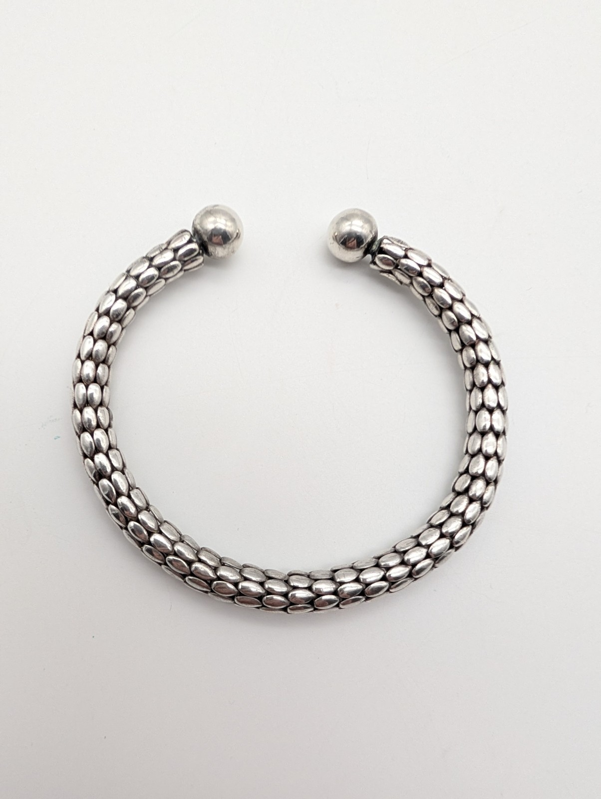 Large Vintage Italian Sterling Silver Popcorn Bangle Bracelet Flexible Sz 7⅞