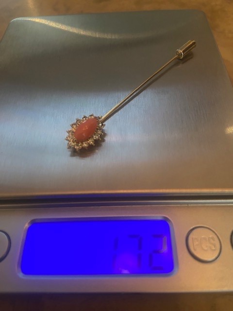 Vintage 1980s Set of Pink Coral & Dimond Pin and Stud Earrings – Gold Plated