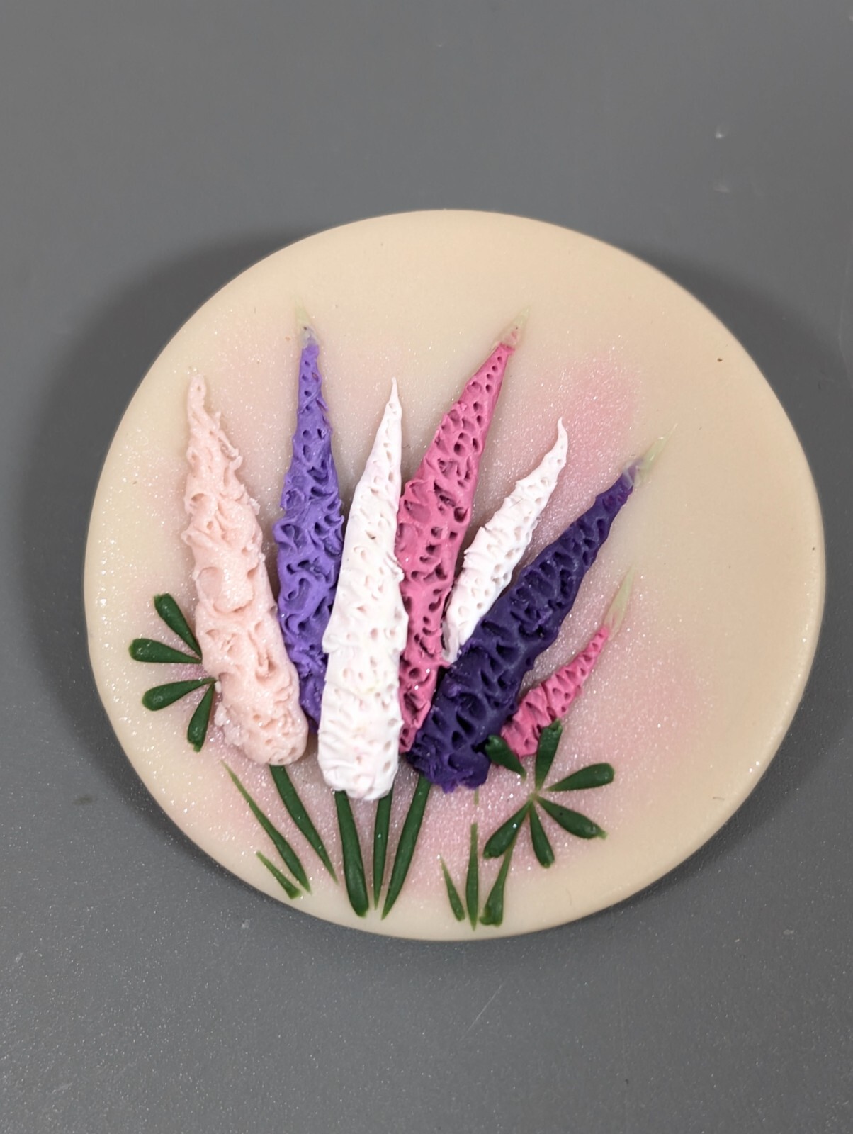 Vintage Pink Purple White Flower Resin Bouquet Wildflower Brooch Pin Round