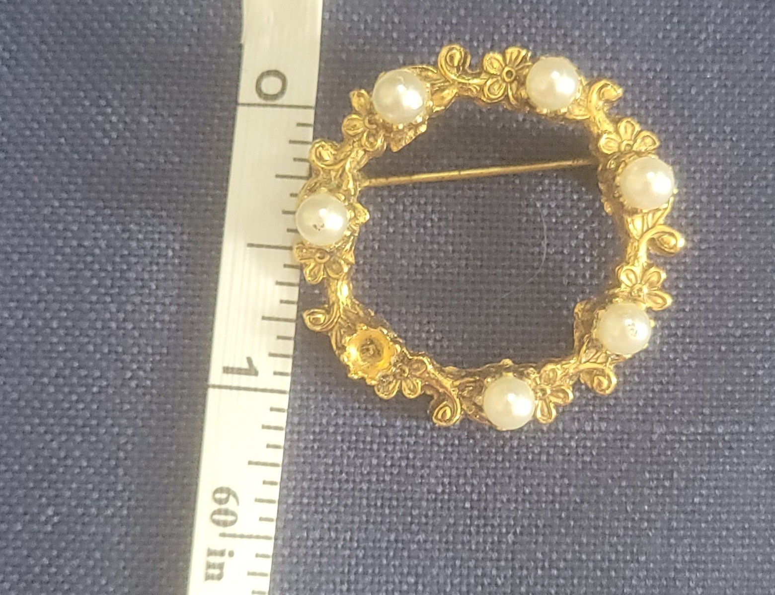 Vintage Tacoa Signed Gold Tone W/faux Pearls Brooch