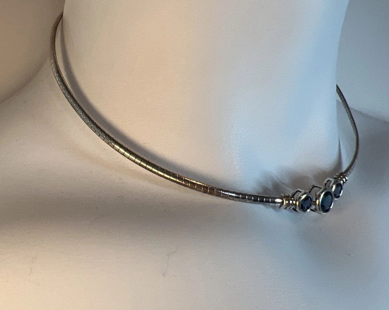 Vtg IBB 925 Sterling Silver Blue Crystal Statement Choker Collar Necklace 16”