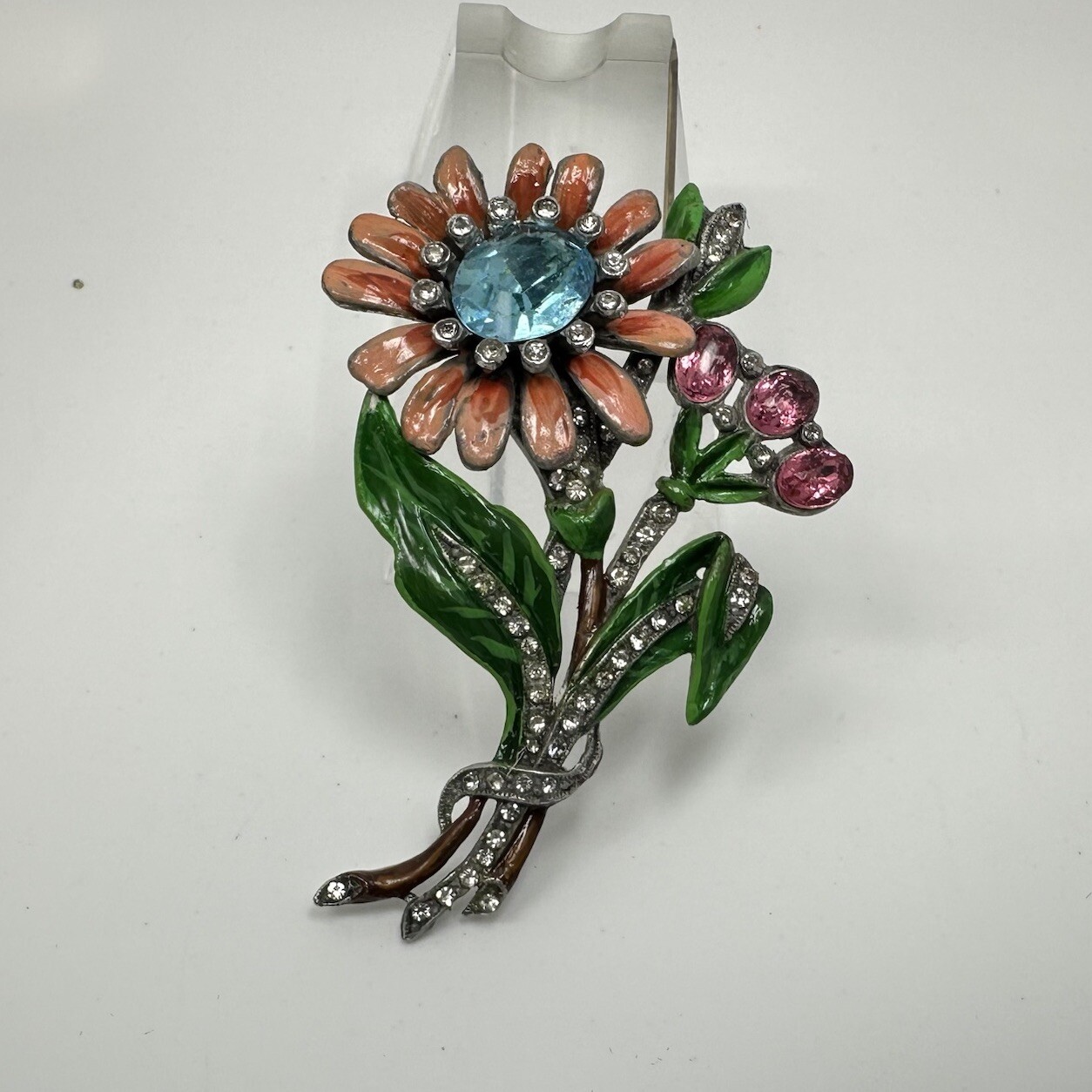 Vintage Art Deco Enamel Flower Brooch Trifari / Coro Style Pot Metal Spray Pin