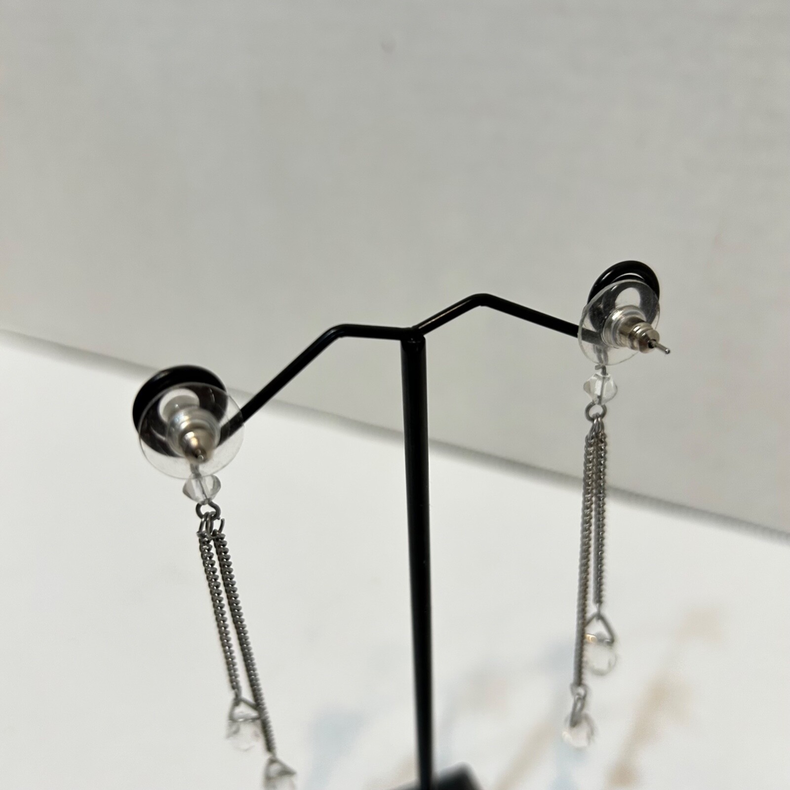 Vintage Womens Dangle Drop Beaded Chain Rhinstone Earrings 3″ Long