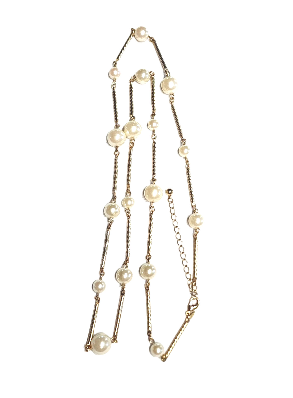 VTG AVON SH Gold Tone Twisted Bar Link & Cream White Faux Pearl Station Necklace