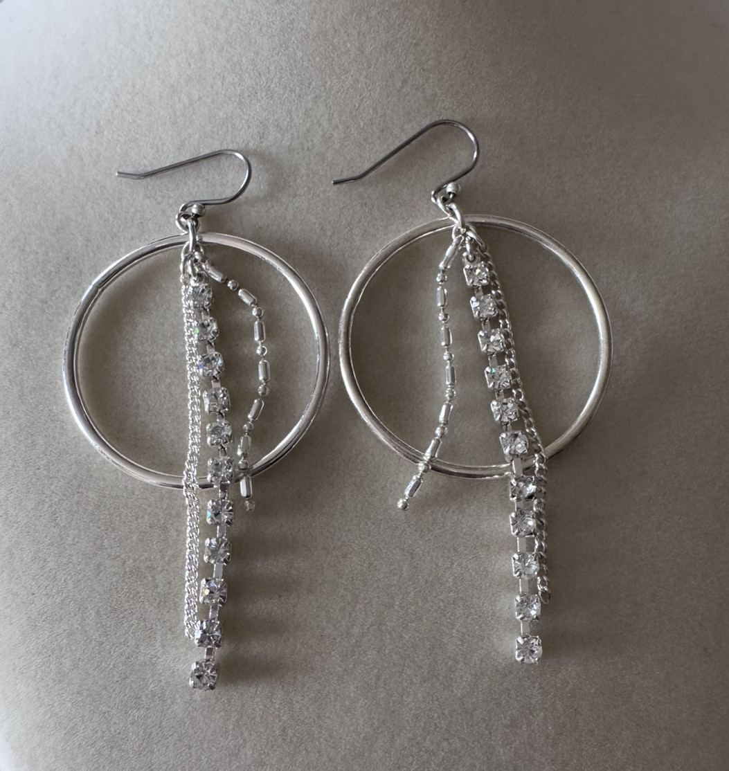 Dangle Drop Earrings Silver Tone Chandelier Hoop Boho Fashion Sparkly