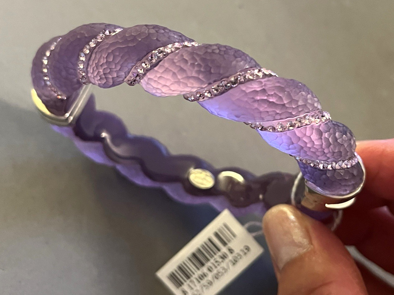 Rare SIS SIMONE I. SMITH Crystal Purple Lucite Sterling Hinged Bangle Bracelet