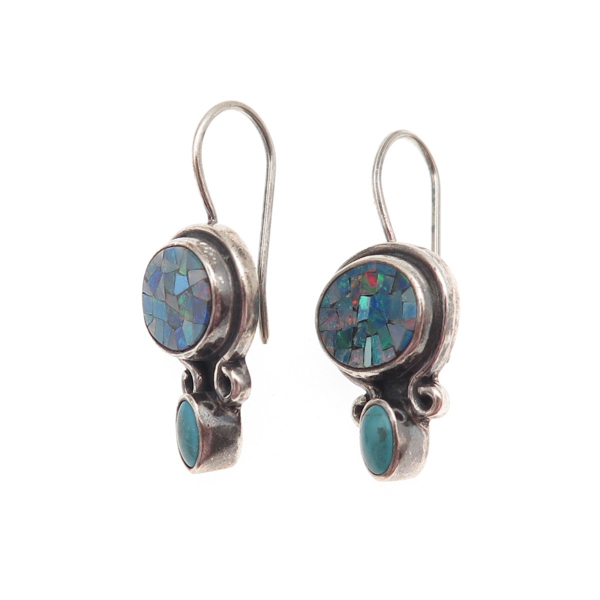 PB Paul Brackna 925 Sterling Silver Vintage Real Opal Inlay & Turquoise Earrings