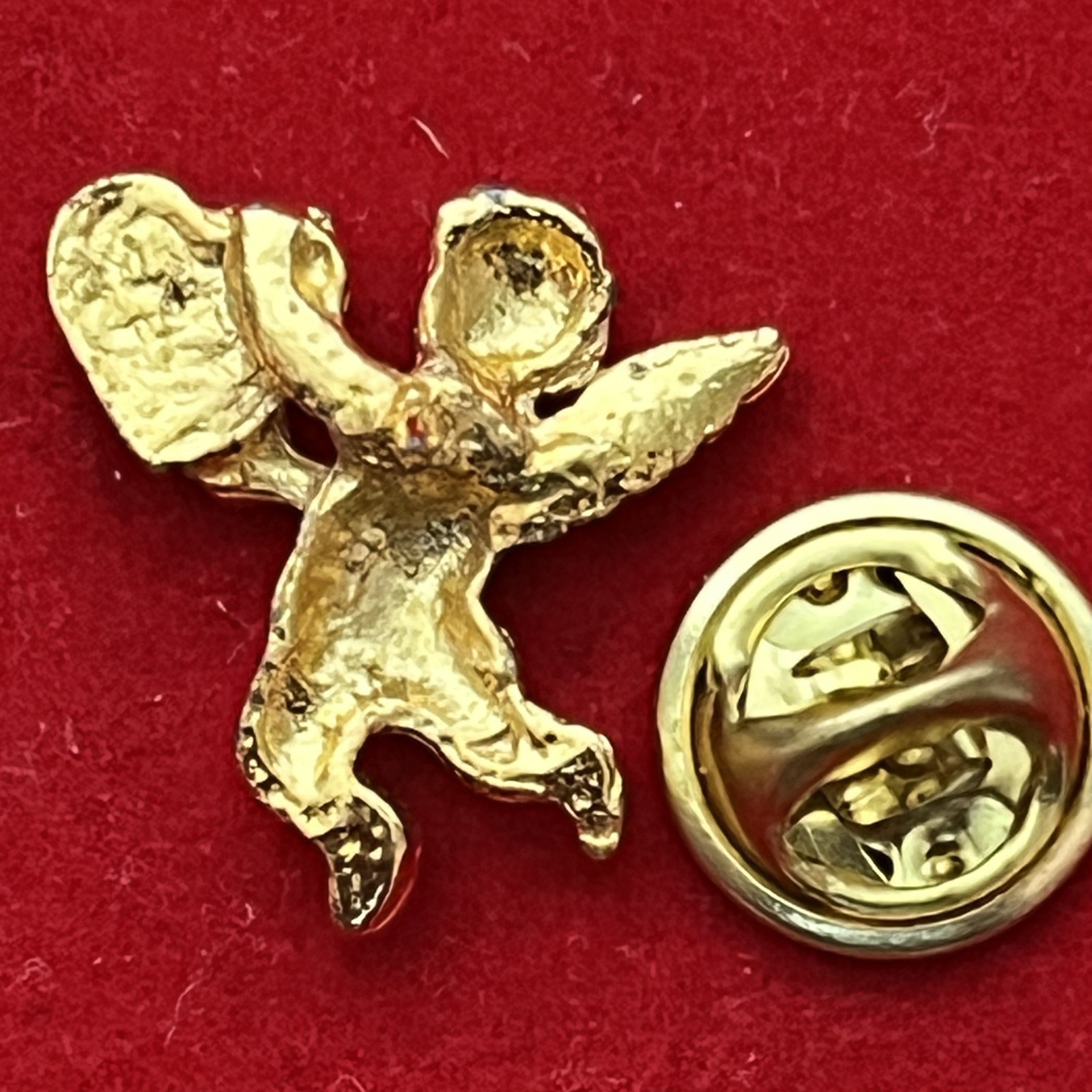 Guardian Angel Heart Rhinestone Shiny Gold-tone Brooch Pin.