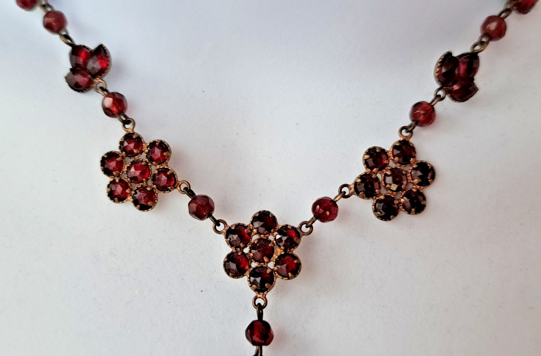 GARNET NATURAL GENUINE 118 GEMS BOHEMIAN 18″ PENDANT NECKLACE VINTAGE #708