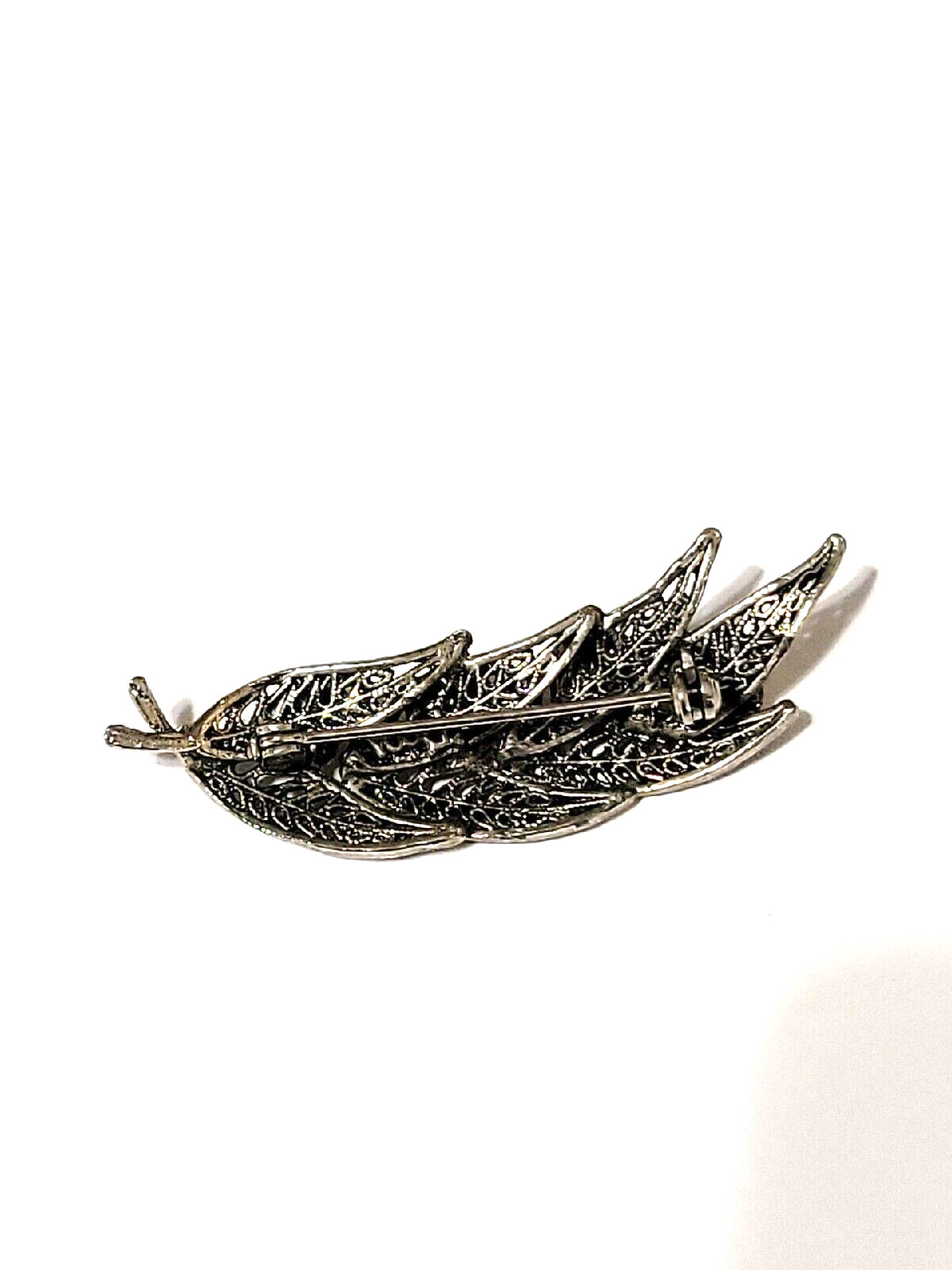 Vintage Floral Signed Tacoa Brooch Pin, Silver-tone Filigree Leafs & Flowers