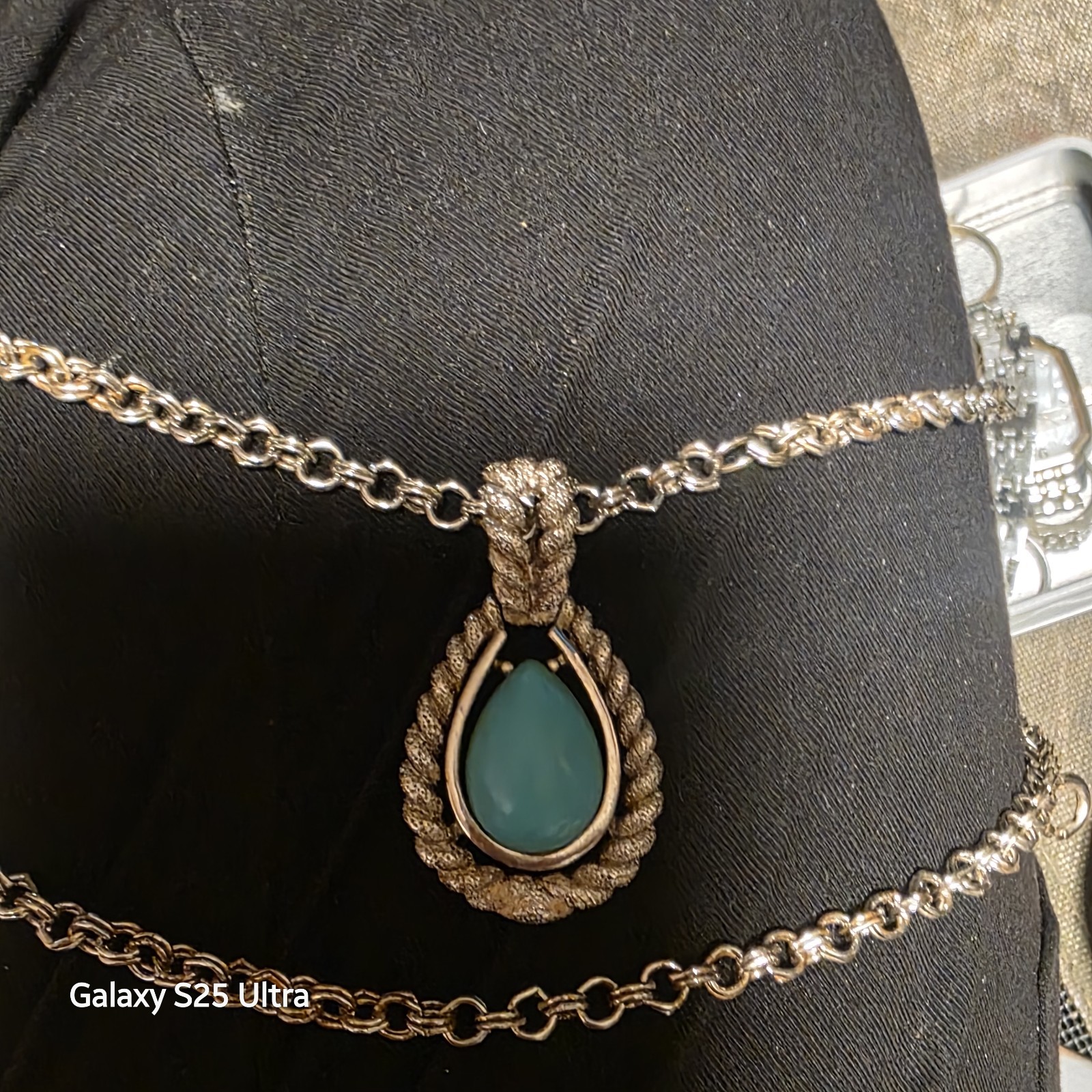 Vintage 70s Original Avon Chain Necklace With Faux Turquoise Pendant