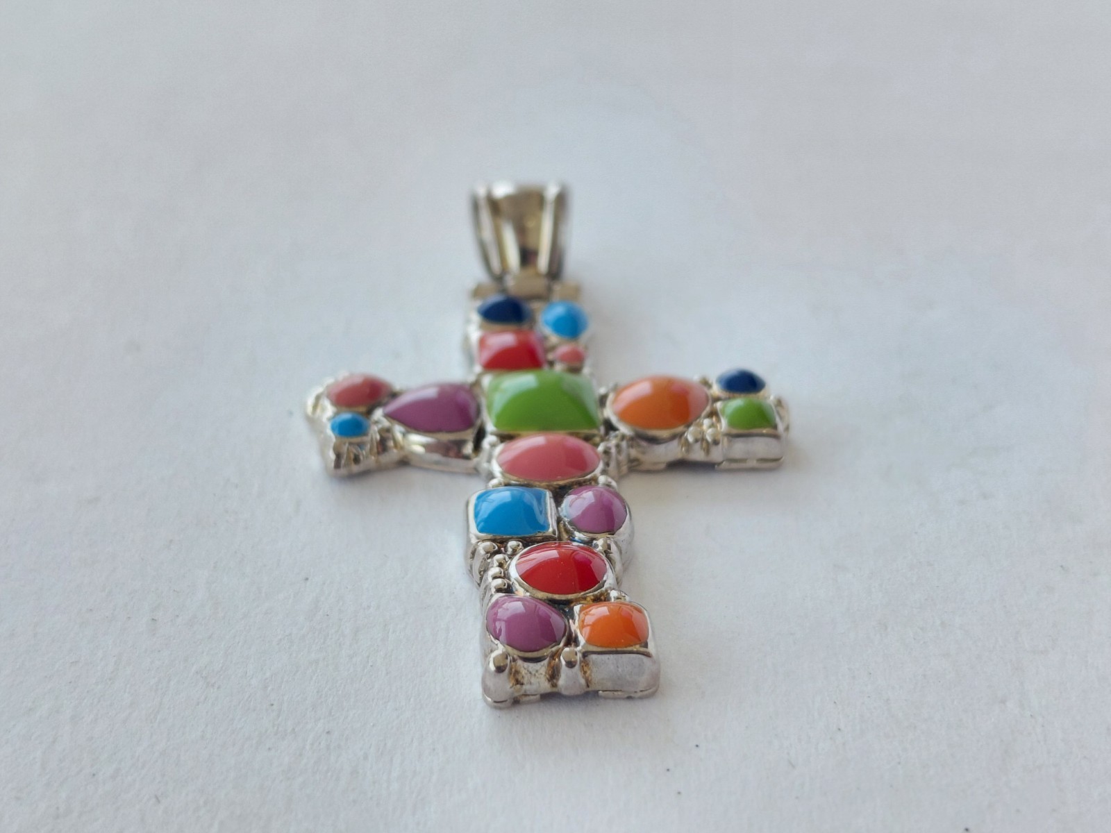 Vintage Signed Best Necklace Pendant Silver Tone Multicolor Enamel