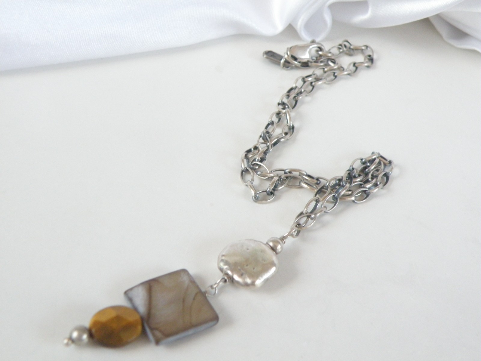 Silpada Sterling Silver 925 Rustic Boho Abalone Rolo Chain Link Necklace