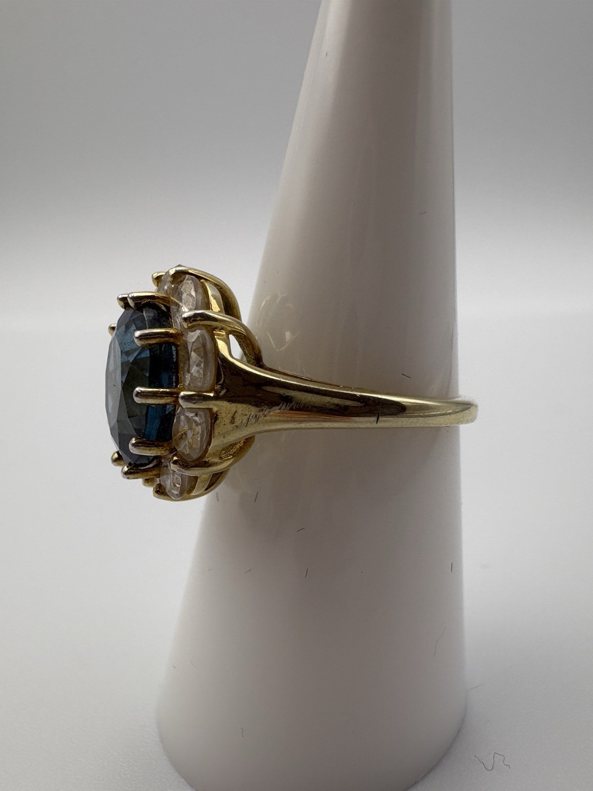 Sterling Silver STS 925 Gold Tone Blue And White Topaz Gemstone Ring SZ 7.5