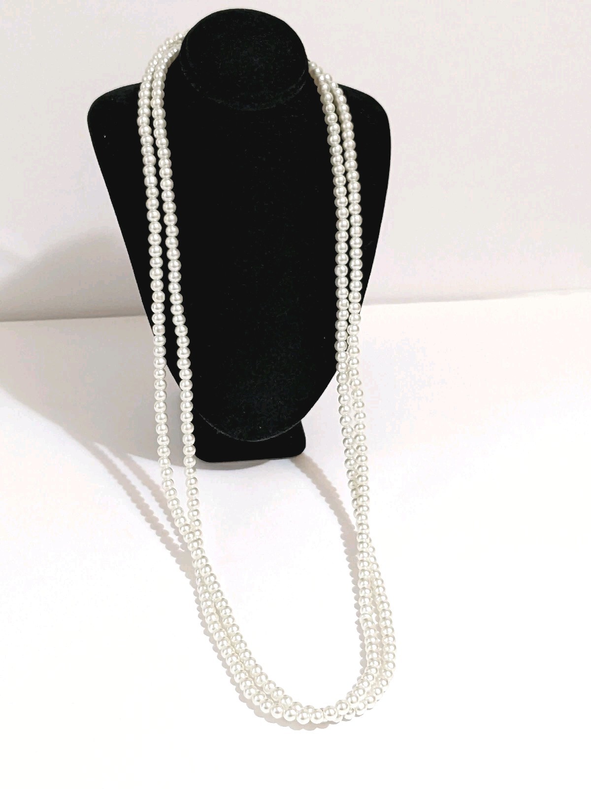 Double Strand White Faux Pearl Necklace. 28 Inches. MCM Style. Classic.