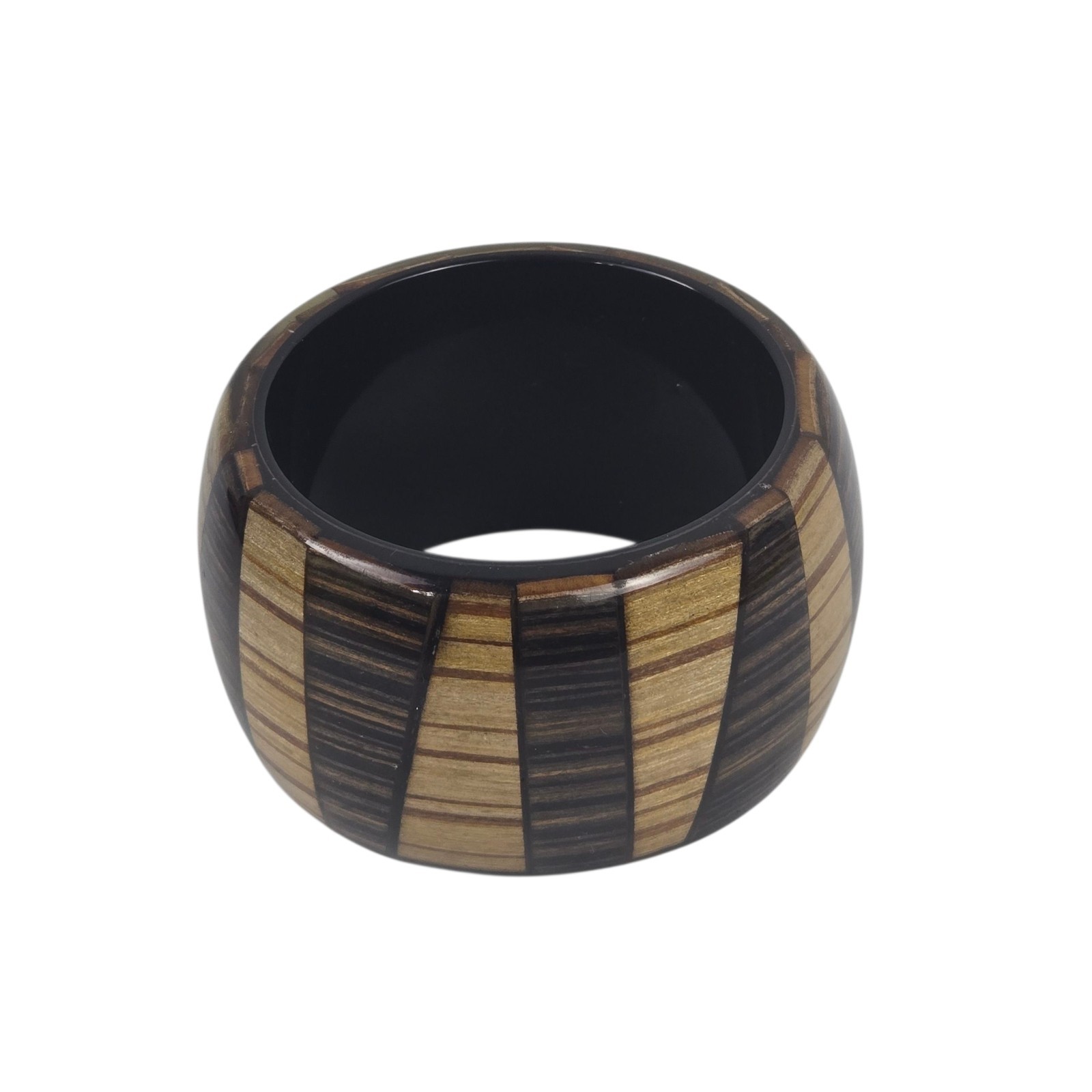 Vintage Bracelet Bangle Wide Lucite Plastic Woodgrain and Stripe Pattern EUC