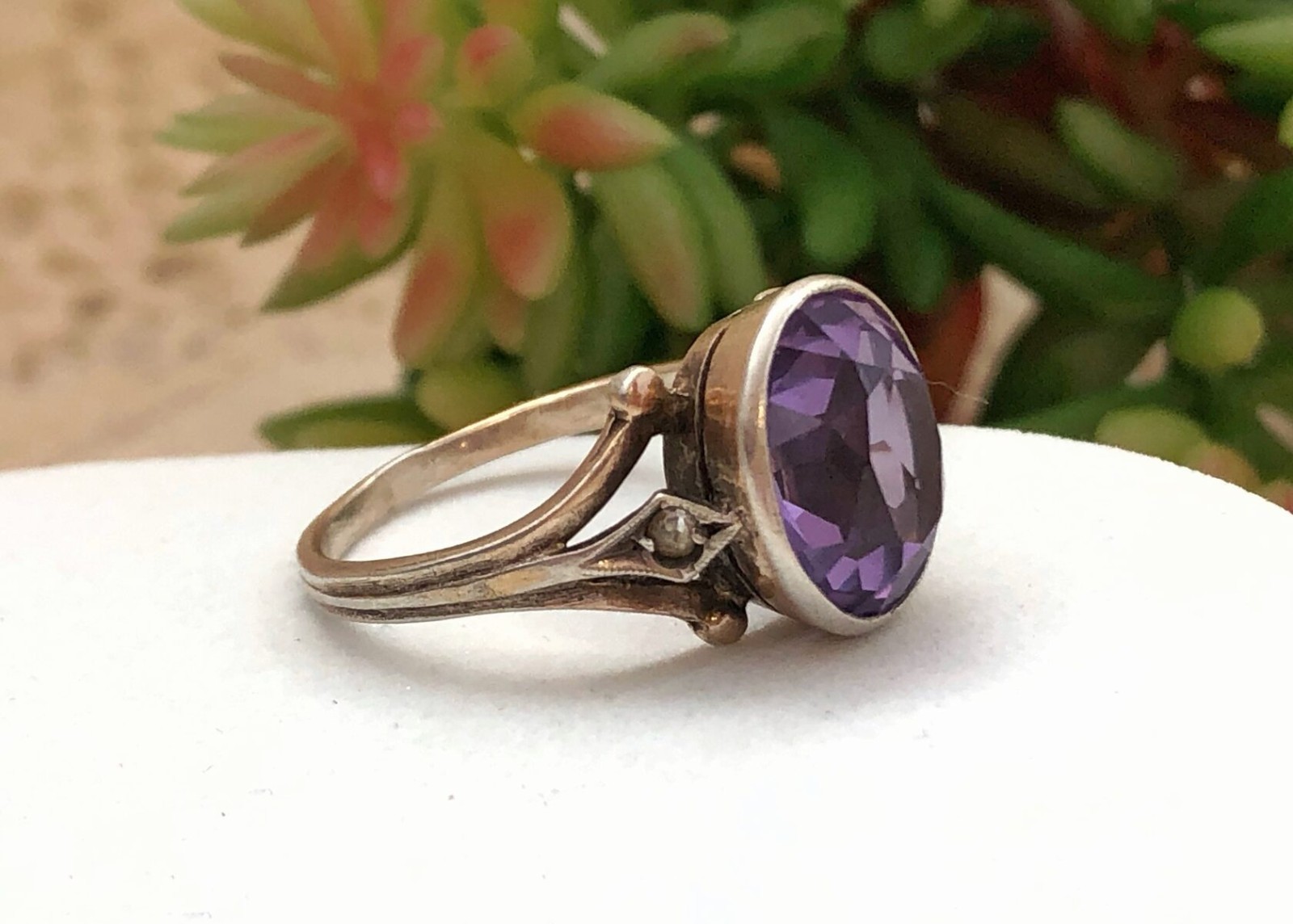 Estate Gems Vintage Soviet Jewelry Ring Amethyst Sterling Silver 875 USSR Size 8
