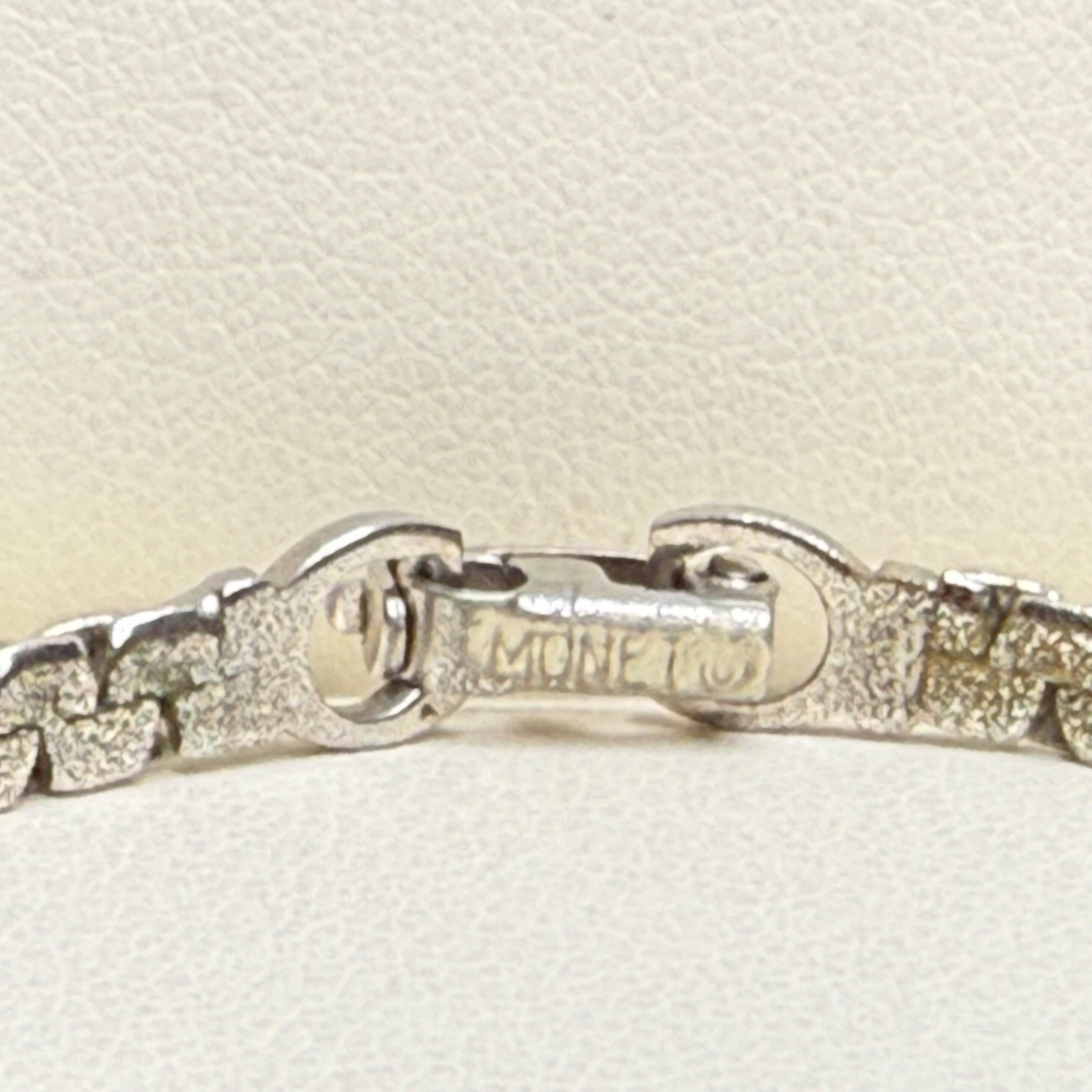 Vintage Monet Silver Tone Brick Tile Link Bracelet Fold Over Clasp Minimalist