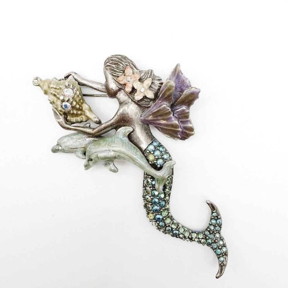 Kirk Folly Mermaid and Dolphin Vintage Brooch