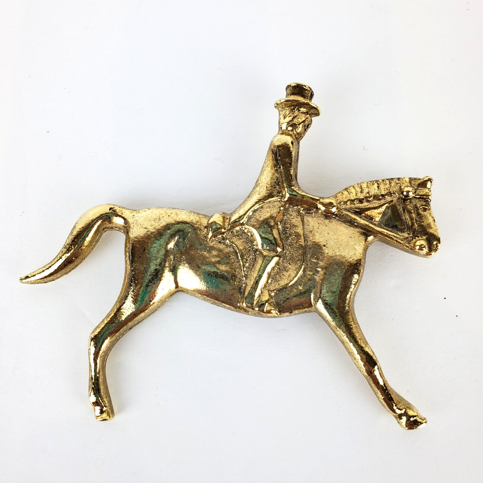 Vtg Goldtone Access English Pewter Equestrian Horse Rider Brooch Pin Gr. Britain