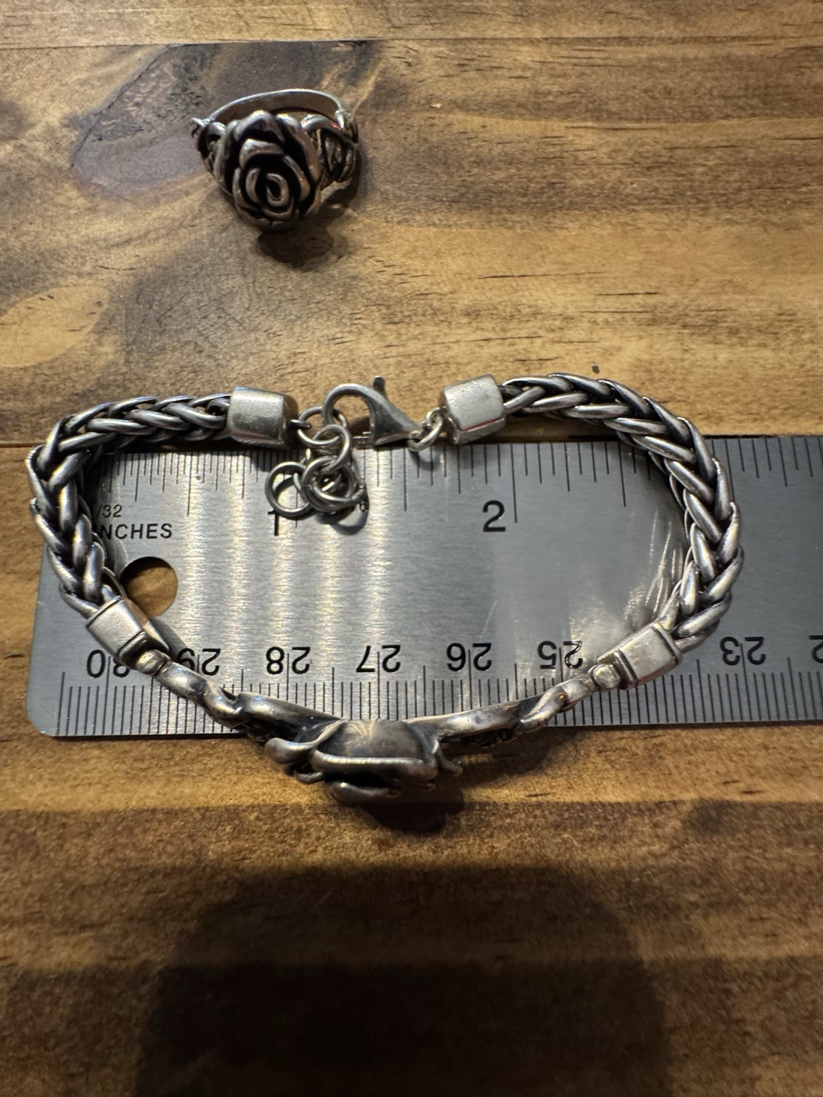 Paz Israel Bracelet Ring 925 Sterling Silver Rose Wheat Chain Set Size 6 Ring