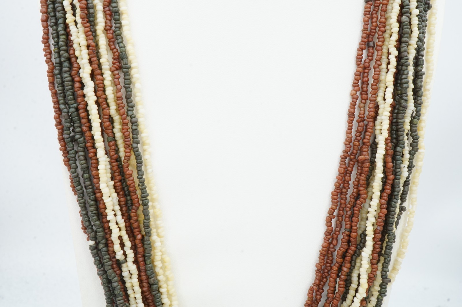 Vintage Necklace Silver Tone White Brown Green Seed Bead 31″