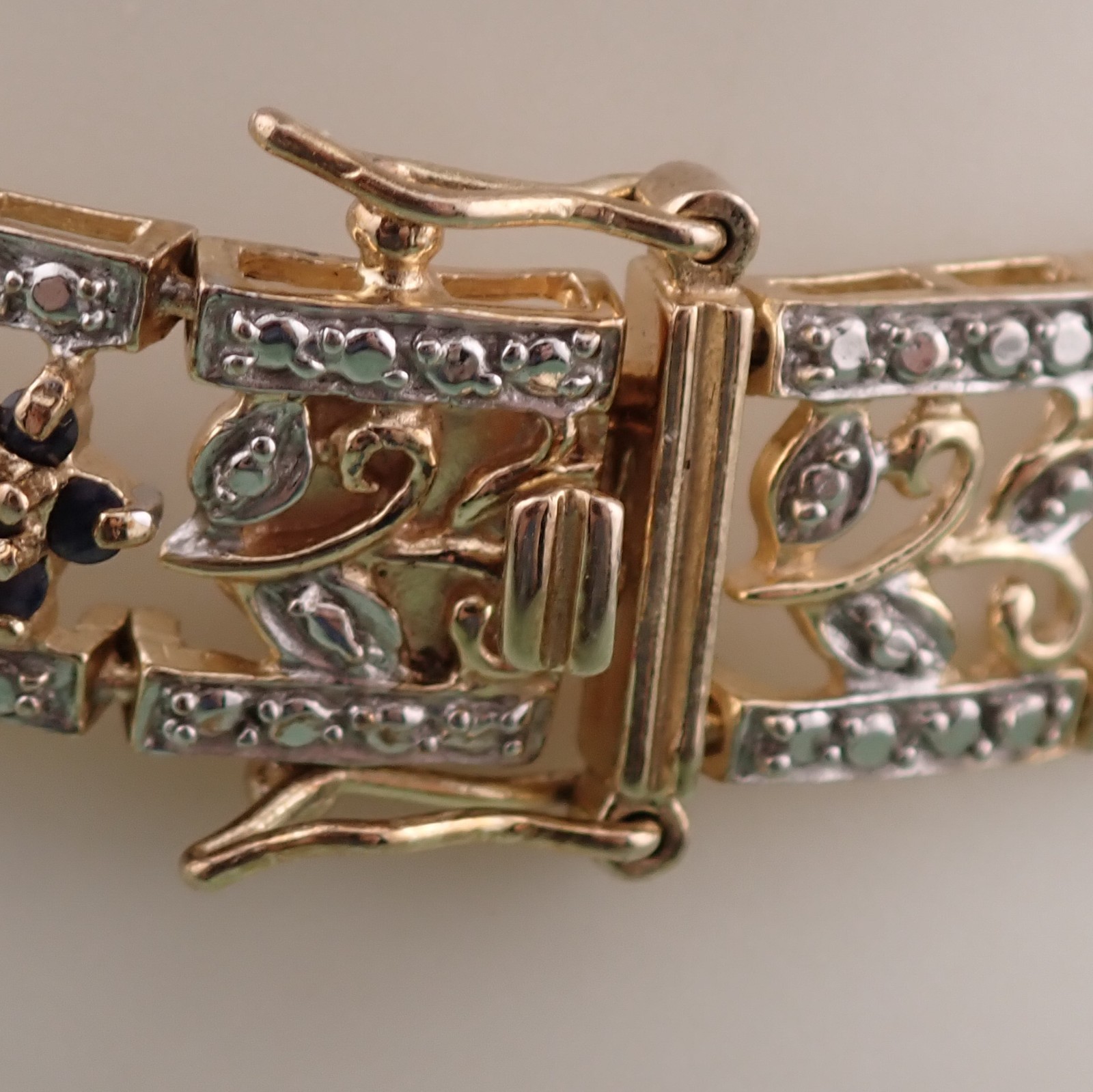 VTG Ross Simons Ruby Sapphire Emerald Flower Gold Over Sterling Silver Bracelet