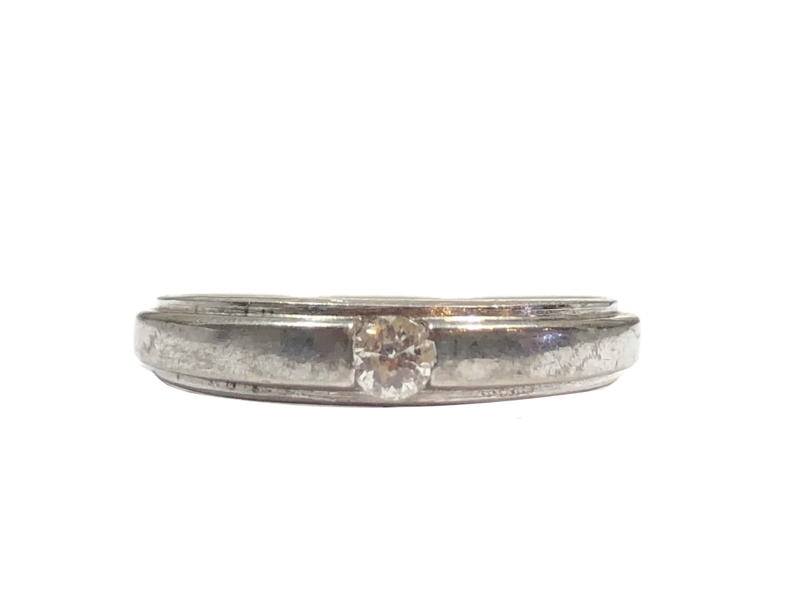 Vintage Sterling Silver Tension Set CZ Sz 7.25 Ring Wedding Band Signed