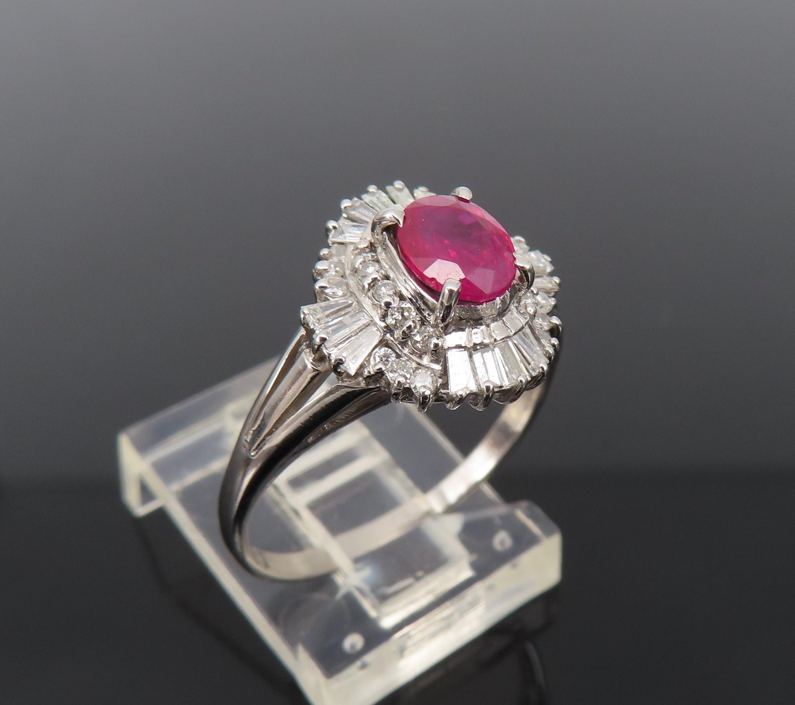 Fine 0.77ct Intense Red Ruby & 0.35ct Diamond Platinum Cocktail Ring Size 6.75