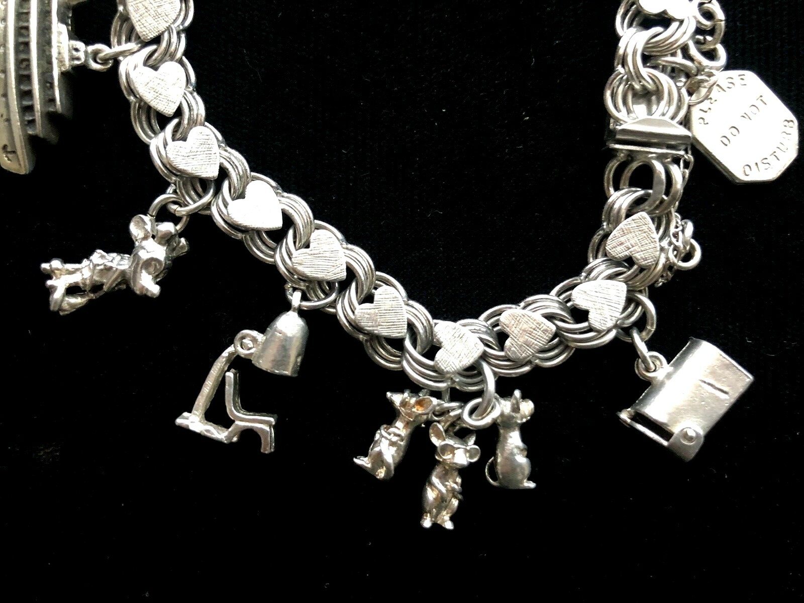 Vintage 1940s Sterling Silver Charm Bracelet Micky & Minnie Mouse