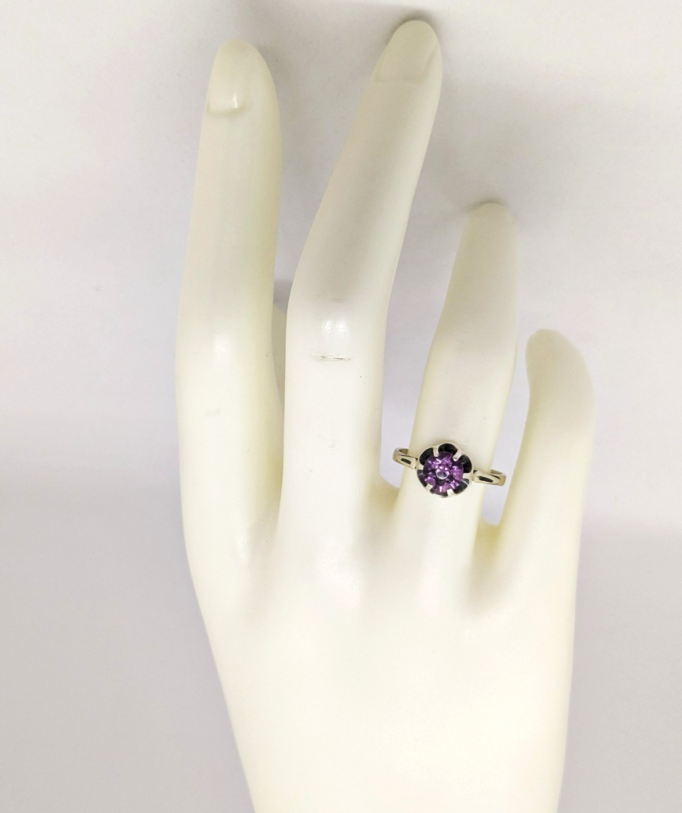 Vintage Soviet RING Silver⭐875 stamp Star with AMETHYST Stone -size: 7.25US| #11