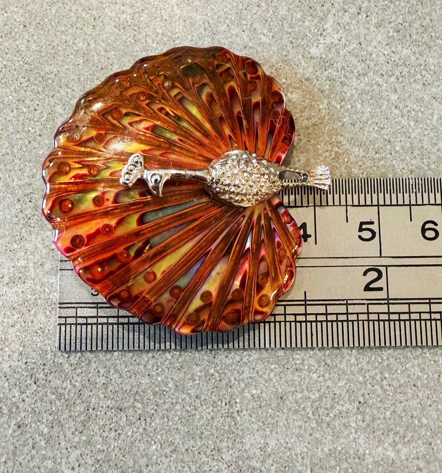 Vintage Peacock Bird Abalone Brooch Pin Paua Shell Silver Tone Art Nouveau style