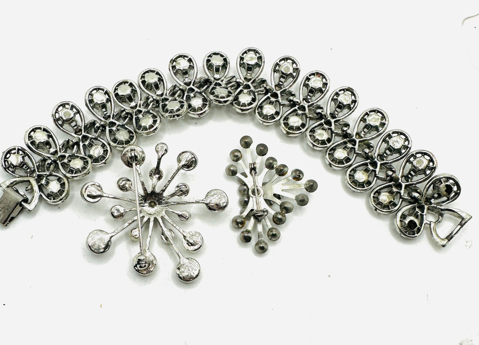 Lot Coro Pegasus Rhinestone Bracelet and 2 Atomic Starburst Brooches