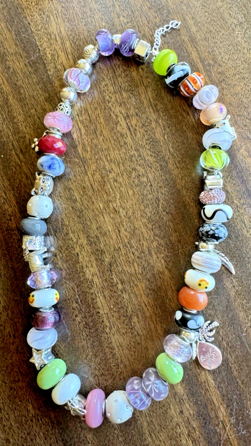 IBB Charm Necklace 925 Silver Fully Loaded 18-20″ Adjustable 50 Charms