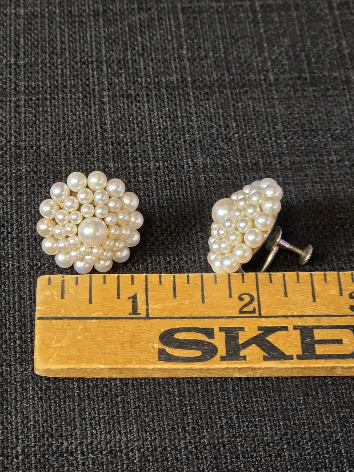 Vtg 1950s Mikimoto 38 Pearl W/ Silver Screw Back Earrings